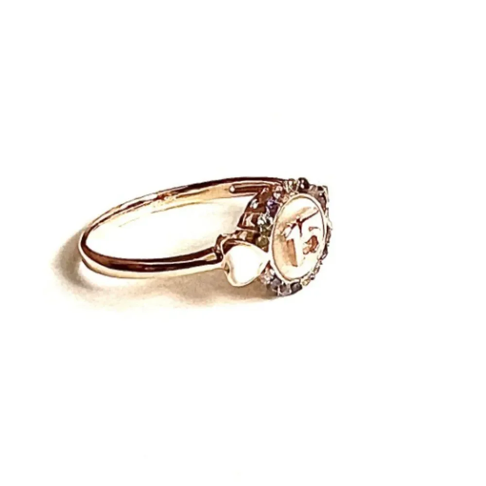 14k Two Tone solid Gold Girl Heart Sweet 15 Years Birthday Stone Ring Band |